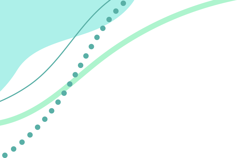 abstract curvy design elements in the top left corner in shades of aqua, mint, and teal