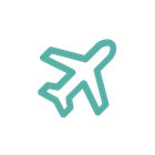 teal icon of an airplane flying upwards