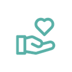 teal icon of a hand holding a heart