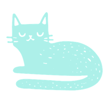aqua colored doodle of a relaxed cat lying down