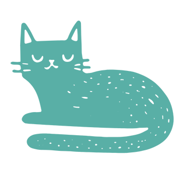 teal colored doodle of a relaxed cat lying down