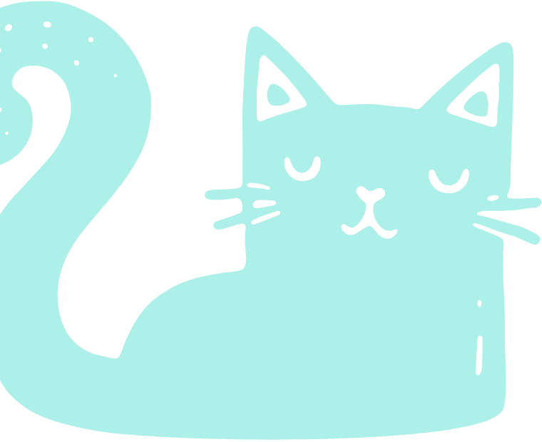 aqua colored doodle of a relaxed cat facing to the right