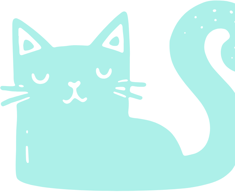 aqua colored doodle of a relaxed cat facing to the left