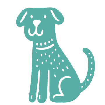 teal colored doodle of a happy sitting dog