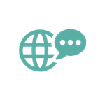 teal icon of a globe and speech bubble
