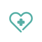 teal icon of a heart with a medical symbol inside