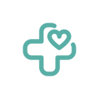 teal icon of a medical cross and heart