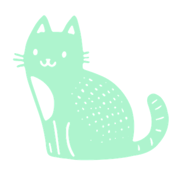 mint colored doodle of a relaxed cat sitting and facing to the left