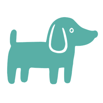 teal colored doodle of a dog standing and facing to the right
