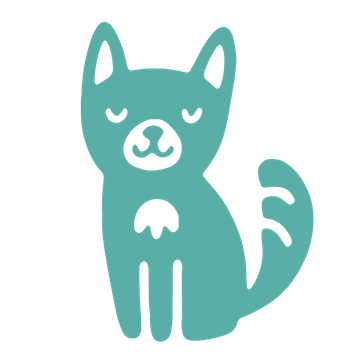 teal colored doodle of a small happy dog